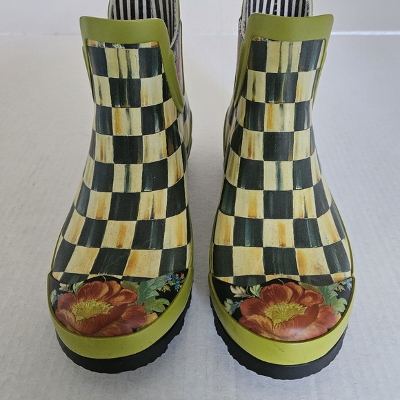 MacKenzie-Childs Courtly Check Short Ankle Rain Boots - Picture 4 of 13